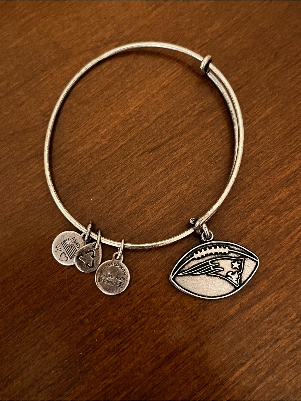 Alex and Ani Silver-Tone NFL Patriot Football Charm Bracelet